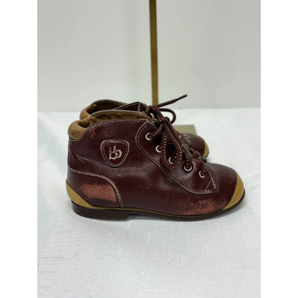 Vintage Babybotte Leather High-Top Lace-Up Babies Shoes Size 21 Burgundy Toe Cap